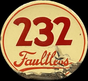 232 Faultless Oil Porcelain Enamel License Plate Topper