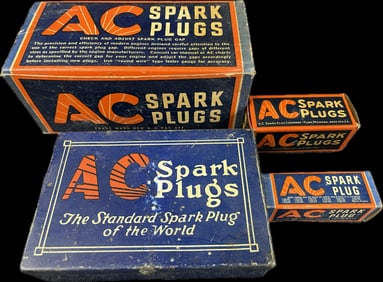 Lot NOS AC Spark Plugs w/ Metal Tin & Full Box