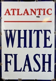 Atlantic White Flash 1940s SSP Porcelain Service Station Sign