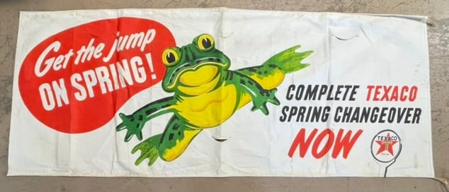Get The Jump On Spring Texaco Canvas Advertising Banner Sign w/ Frog
