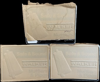 NOS Lot 3 Waffler Muffler Embossed 1970s Metal Advertising Signs