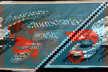 1958 Merry Christmas Super Chevrolet Paper Advertising Dealership Poster Sign