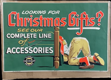 1958 Christmas Gifts Super Chevrolet Paper Advertising Chevy Dealership Poster Sign