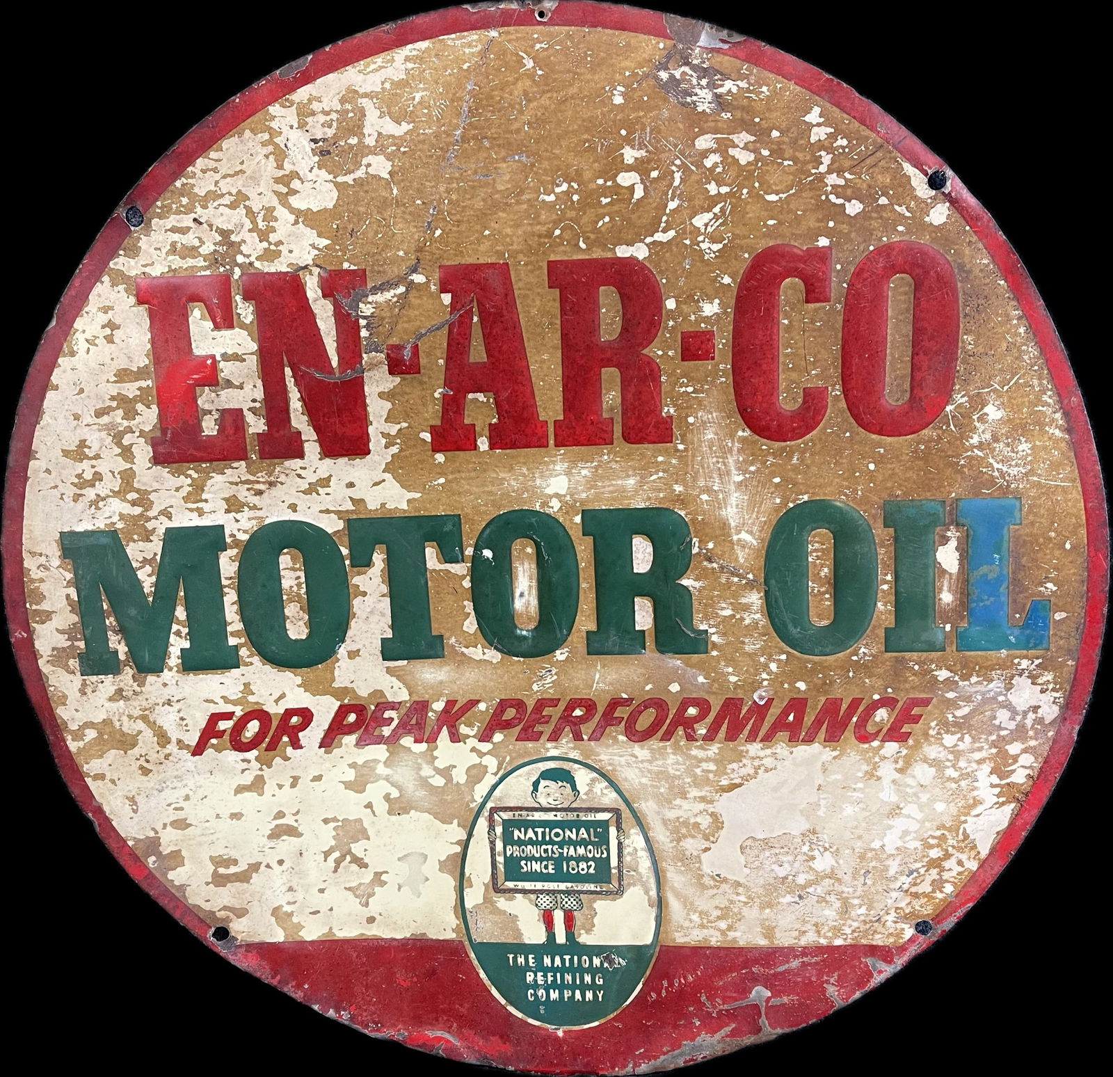 EN-AR-CO Motor Oil Embossed 1930s Advertising Painted Metal 2' Sign (1 of 6)