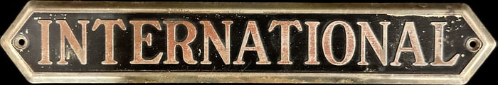 International Truck Original 1920s Brass Embossed Painted Black Advertising Sign #1