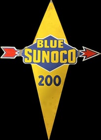 Blue Sunoco 200 Original 1950s Gas Pump Plate Advertising Sign