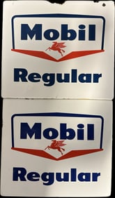 Pair 1950s Mobil Regular Porcelain Pump Plates