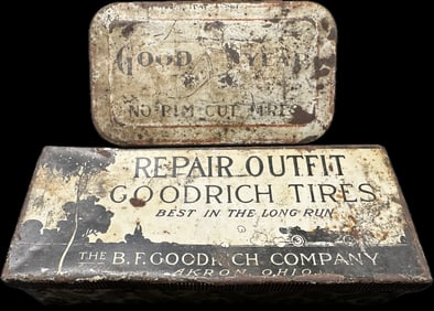 Pair Goodyear & B.F. Goodrich 1920s Tube Repair Metal Advertising Kits