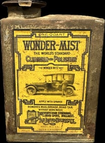 Antique 1920s Wonder-Mist Cleanser Polisher 1 Quart Square Metal Can