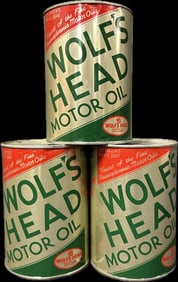 Lot 3 Original Wolf's Head Metal Quart Cans - 2 NOS Full