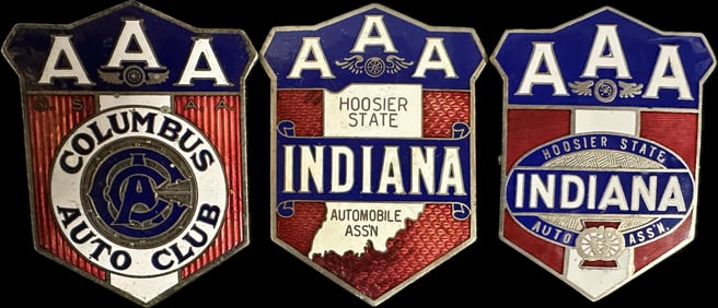 Antique Lot 3 Original AAA Columbus Auto Club & Indiana Auto Assn Porcelain Enamel License Plate