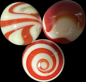 Lot 3 Original 1930s Red & White Swirl Automotive Shiftknobs