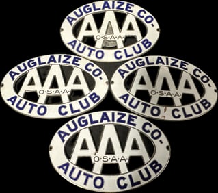 Lot 4 NOS 1930s Auglaize Co Auto Club Porcelain Enamel License Plate Toppers