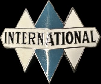 International Truck Original Blue White & Black Porcelain Enamel Automotive Radiator Badge Emblem
