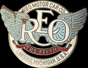 REO Motor Car Co The Fifth Lansing Michigan Enamel Radiator Car Emblem Badge