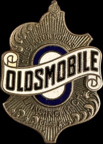Original 1920s Oldsmobile Old Motor Works Enamel Radiator Badge Emblem - High Grade