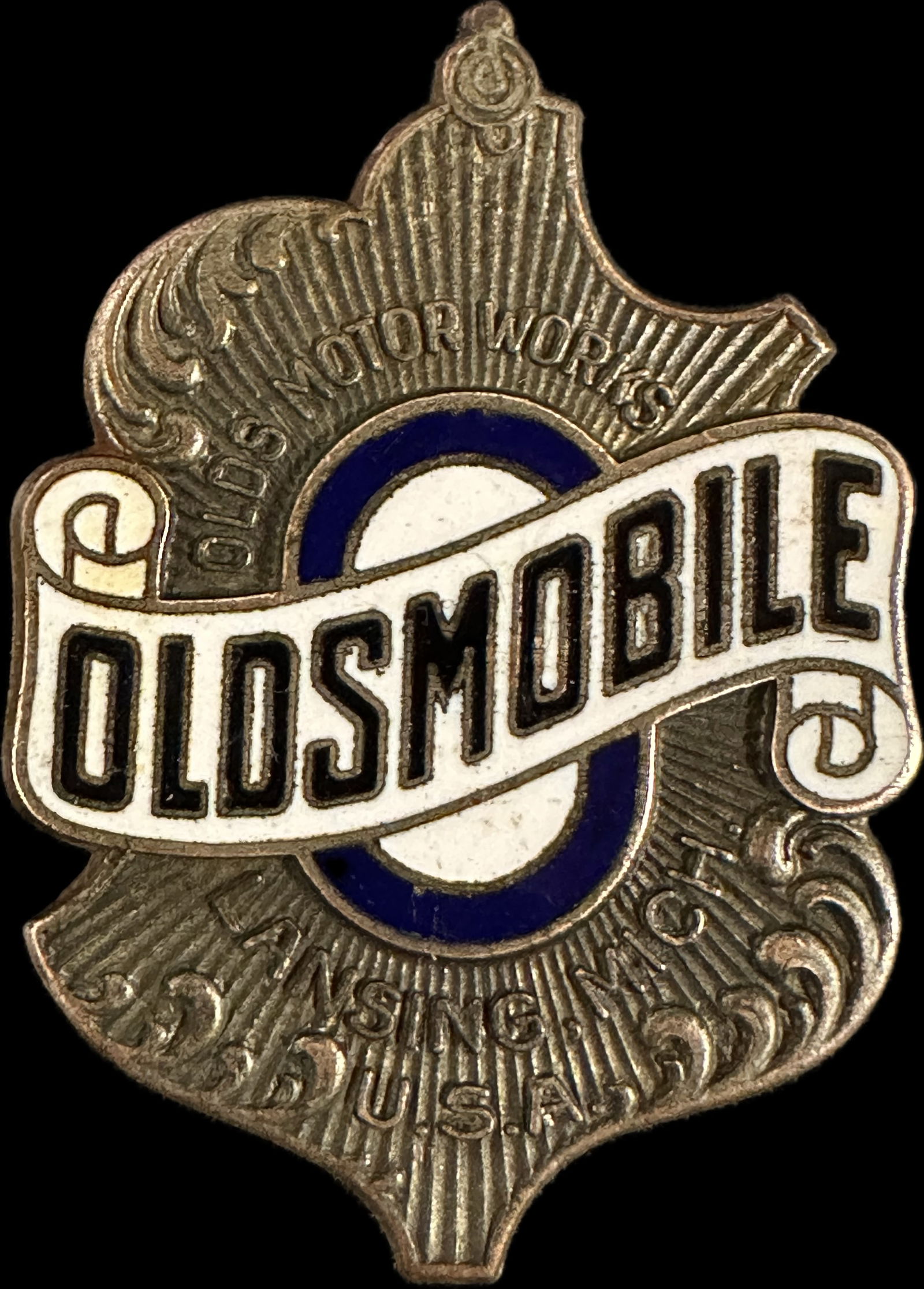 Original 1920s Oldsmobile Old Motor Works Enamel Radiator Badge Emblem - High Grade (1 of 6)