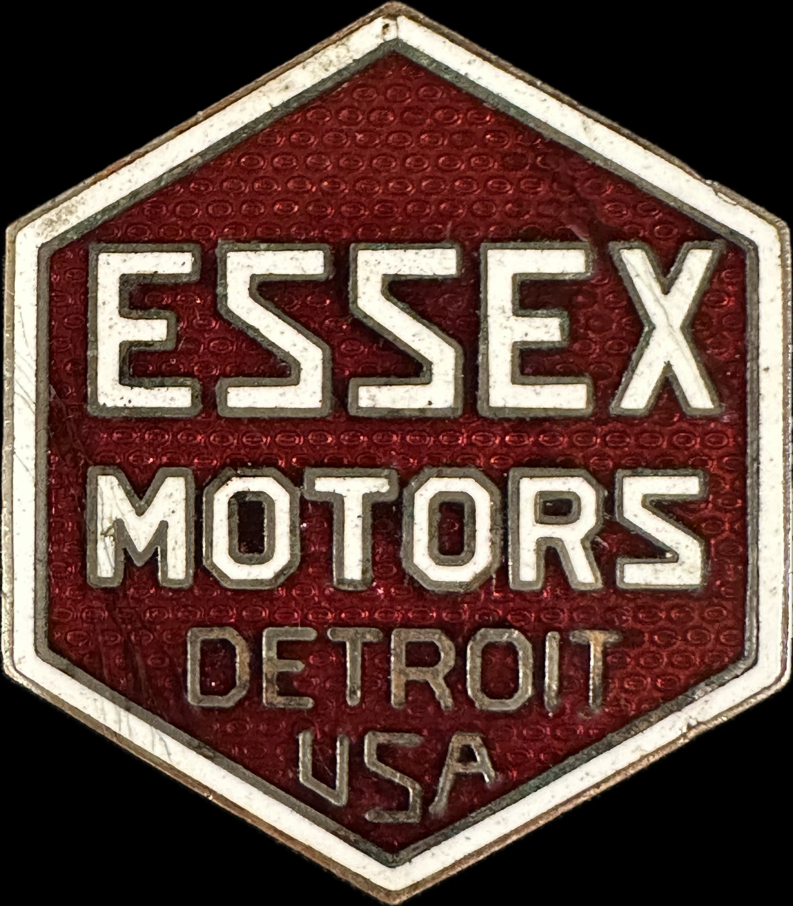 Essex Motors Detroit USA Porcelain Enamel Radiator Badge Emblem: 1.75" x .25" x 2"