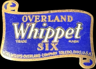 Willys Overland Whippet Six Toledo Ohio Enamel Radiator Badge Emblem - High Grade