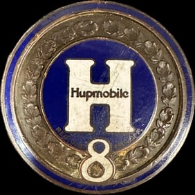 Hupmobile 8 1920s Automobile Radiator Badge Enamel Car Emblem  - High Grade
