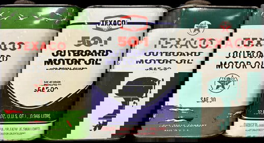 Lot 3 Original  40s 50s 60s Texaco Outboard 1 Quart Motor Oil Cans 2 Full