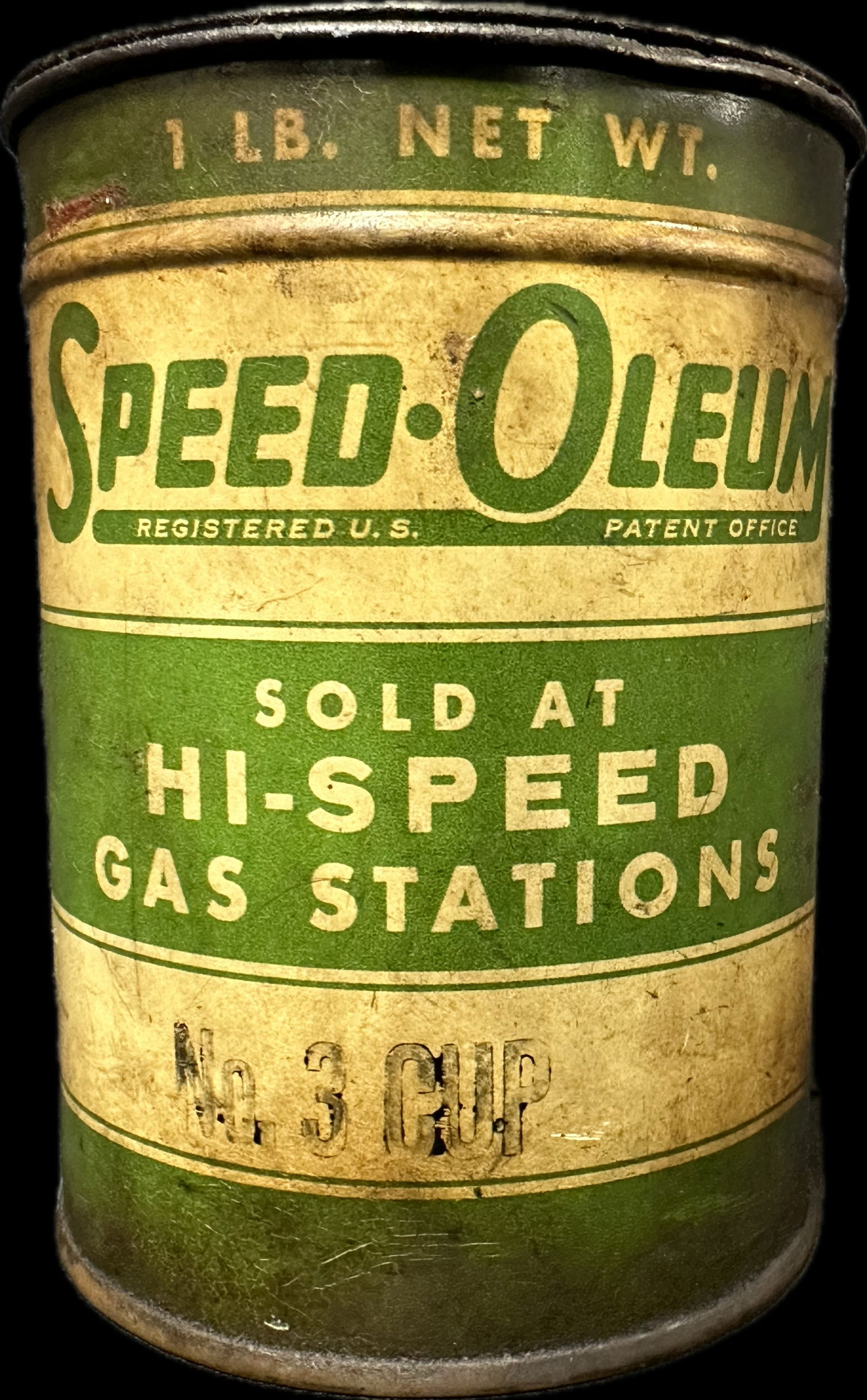 Speed-Oleum HI SPEED Gas Stations 1930s 1 LB No 3 Cup Grease Can (1 of 7)