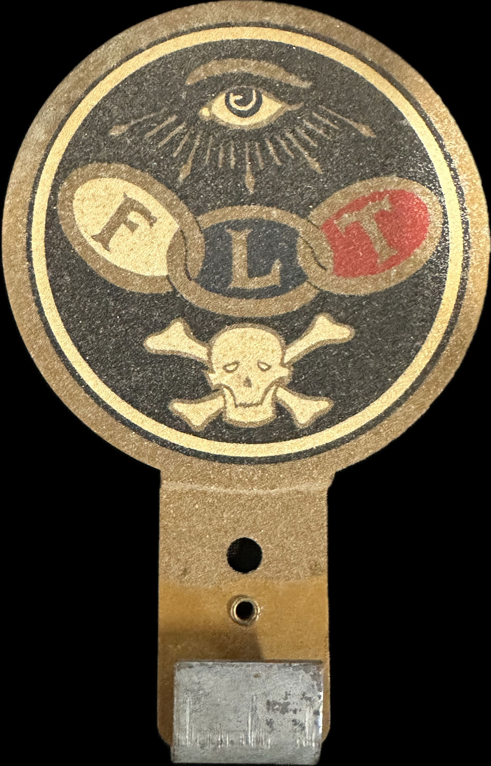 Original 1930s Oddfellows FLT Smaltz Painted License Plate Topper (1 of 5)