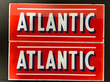 Pair Original 1950s Atlantic Gas Company Pump Advertising Glass Panel Signs