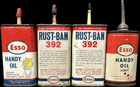 Lot 4 Original 4oz Humble, Esso Rust-Ban 392, Handy Oil Can & 3oz Lead Top Light Handy Oiler