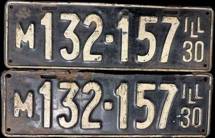 Pair 1930 Illinois Matching M132-157 License Plates