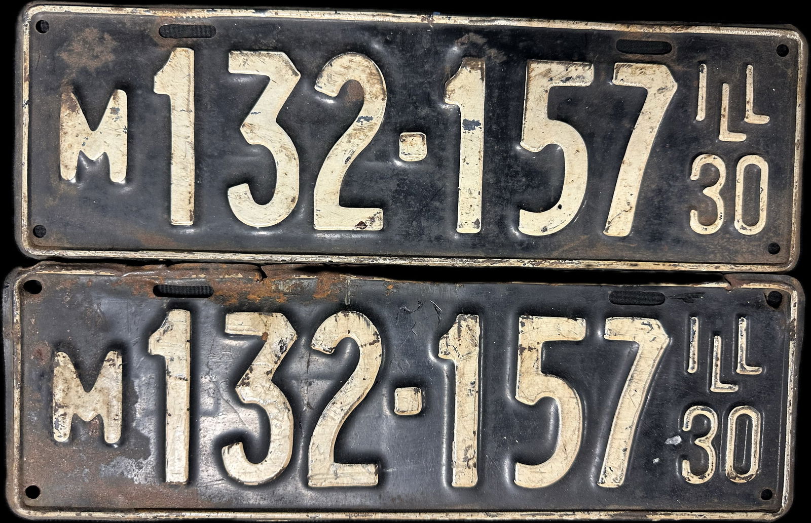 Pair 1930 Illinois Matching M132-157 License Plates (1 of 5)