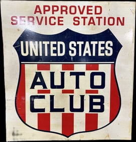 United States Auto Club Approved Service Station Painted Metal Flange 1930s Advertising Sign