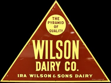 Scarce 1949 NOS Ira Wilson & Sons Dairy Co Painted Metal Triangular Advertising Sign