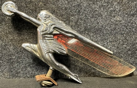 Ca. 1939-1940 Packard Flying Goddess Hood Ornament Radiator Mascot - Chasing Donut