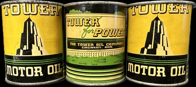 Lot 3 Original 1930s Tower Motor Oil Metal Coin Bank Cincinnati Ohio