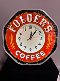 Vintage Art Deco Era Folgers Coffee 1930s Original Neon Advertising Clock