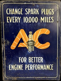 Change AC Spark Plugs Every 10,000 Miles Hanging Service Station Metal Advertising Store Display