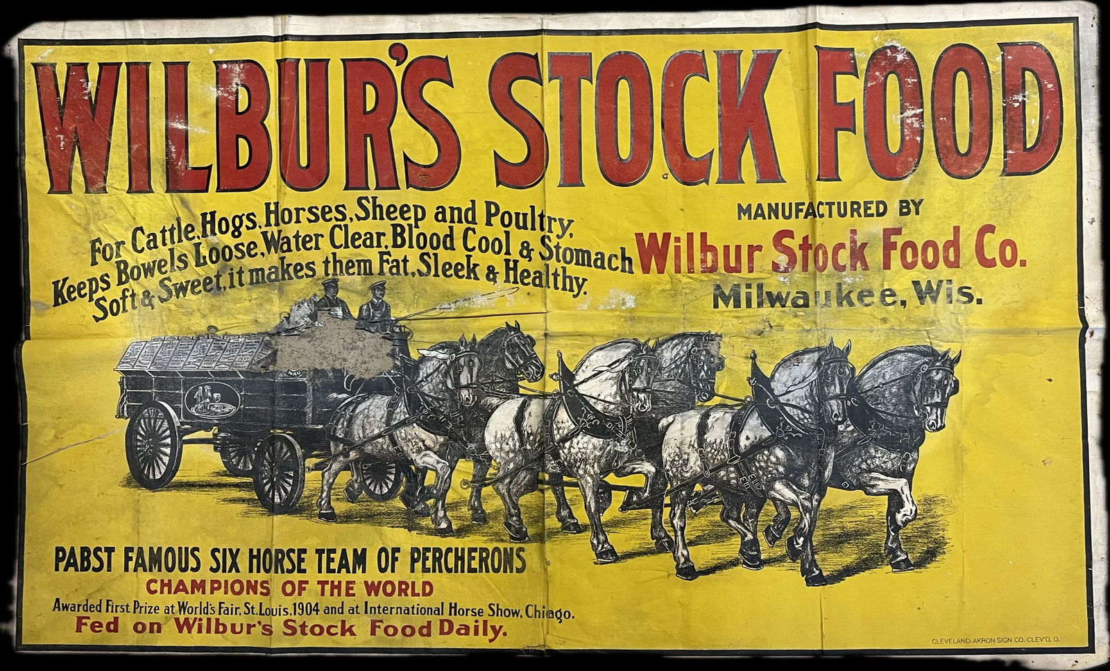 Antique 1910s Wilbur's Stock Food Milwaukee Wisconsin Original Canvas Banner Advertising Sign (1 of 11)