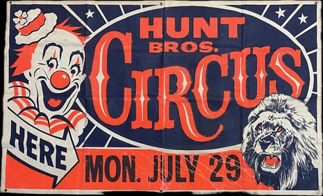 Hunt Bros Circus Monday July 29 6' Canvas Advertising Banner