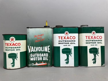 Lot 4 Original Texaco Outboard Metal Quart Can (s)