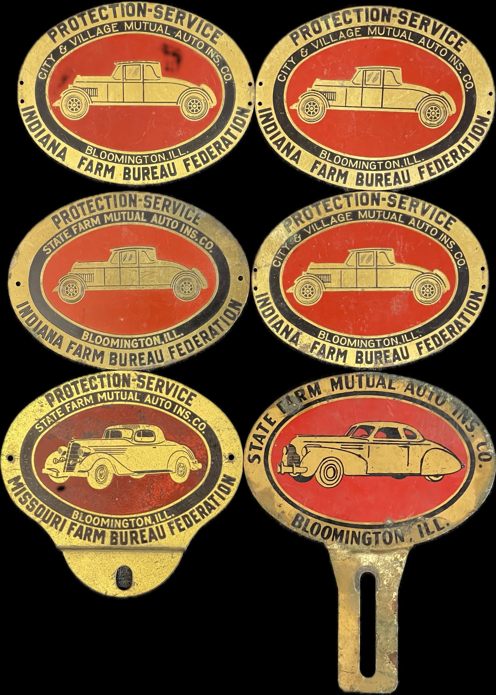 Lot 6 Original Brass Farm Bureau Federation License Plate Toppers Missouri Illinois & Indiana (1 of 7)