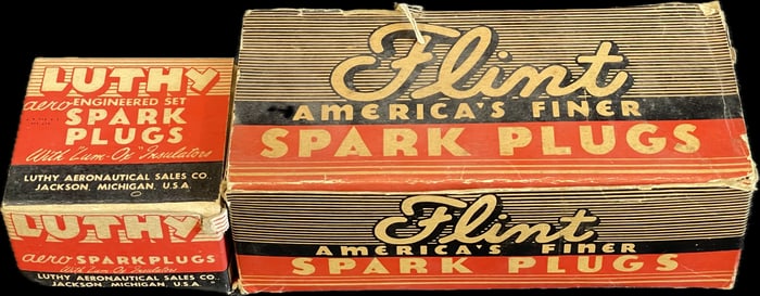 NOS Pair 1940s WW2 Era Luthy & Flint Spark Plugs Aeronautical Jackson Michigan