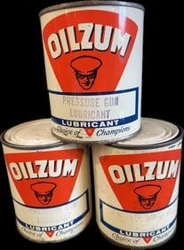 Lot 3 NOS Oilzum 1 LB Pressure Gun Lubricant Grease Can - Full