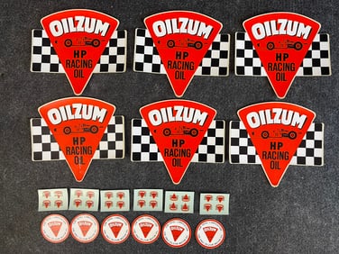 Lot 18 1960s Oilzum HP Racing Oil Checkered Flag Stickers & Decals