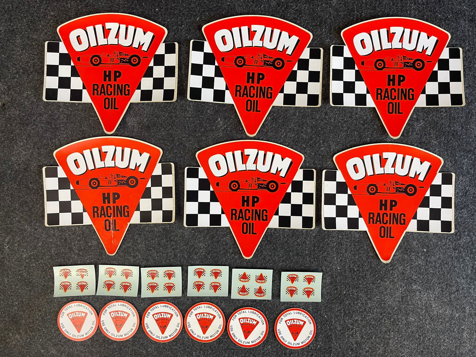 Lot 18 1960s Oilzum HP Racing Oil Checkered Flag Stickers & Decals (1 of 5)