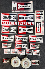 Large Lot 21 NOS Champion Spark Plug Advertising Related Items: Stickers Patches Key Chains
