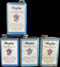 Lot 4 Ca. 1930s Maytag Multi Motor Oil Metal Quart Cans