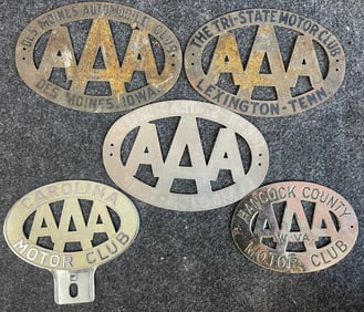 Lot 5 Original AAA Brass Automobile Club License Plate Toppers Des Moines IA Lexington TN WV & More