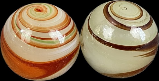 Pair Original 1920s-30s Caramel Brown Red Orange & Green Swirl Gear Shift Knobs