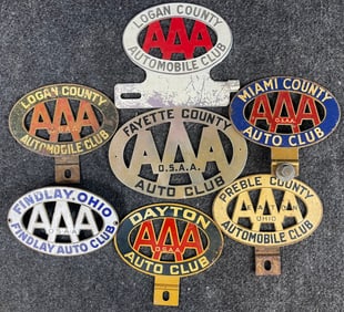 Lot 7 Original 1930s Ohio State Automobile Association Metal License Plate Toppers O.S.A.A.